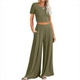 thumbnail image 1 of Aloohaidyvio Ladies Pants,Womens Sports Tight Ribbed Knitted Crop Top Loose Wide Leg Pants Two-Piece Set, 1 of 6