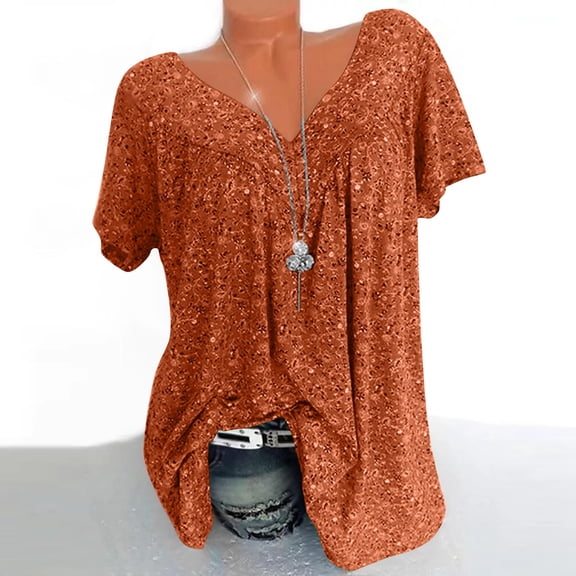 Aloohaidyvio Ladies Plus Size Tops,Womens Plus Size Tops V-Neck Print Pullover Short Sleeve Blouses