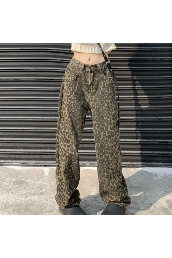 Leopard Jeans Leopard Print Jeans Cheetah Print Pants Wide-Leg Streetwear Pants Baggy Jeans Straight Leg Pants Unisex