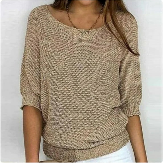 Aloohaidyvio Lightweight Sweaters for Women 2024 Fall Winter Women's Round Neck Knitwear Elegant 3/4 Sleeve Comfort Knitted Shirt