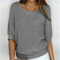 thumbnail image 1 of Aloohaidyvio Lightweight Sweaters for Women 2024 Fall Winter Women's Round Neck Knitwear Elegant 3/4 Sleeve Comfort Knitted Shirt, 1 of 6