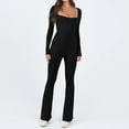 thumbnail image 1 of Aloohaidyvio Long Sleeve Jumpsuits for Women Square Neck Wide Leg Full Length Romper Playsuit Black L, 1 of 6