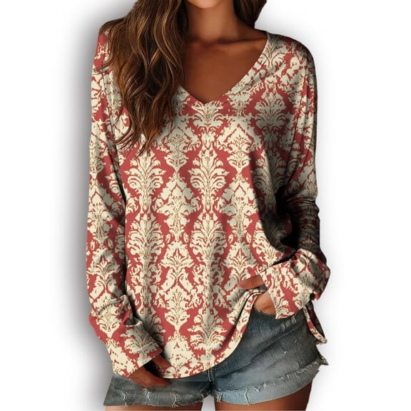 Aloohaidyvio Long Sleeve Shirts for Women Summer V Neck Casual Blouses Soft Basic Tops