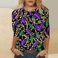 thumbnail image 1 of Aloohaidyvio Mardi Gras Clothing ,Womens Tops 3/4 Sleeve Shirts Round Neck Loose Casual Blouses Mardi Gras Tshirts, 1 of 5