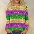 thumbnail image 1 of Aloohaidyvio Mardi Gras Clothing,Womens Crew Neck Mardi Gras T-Shirt Mask Print Party Long Sleeve Tops, Mardi Gras Shirts, 1 of 5