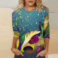 thumbnail image 1 of Aloohaidyvio Mardi Gras Masks Women,Womens Mardi Gras Loose 3/4 Sleeve Mask Shiny Glitter Print Crew Neck T-Shirt Blouse,Mardi Gras Clothing Women, 1 of 5