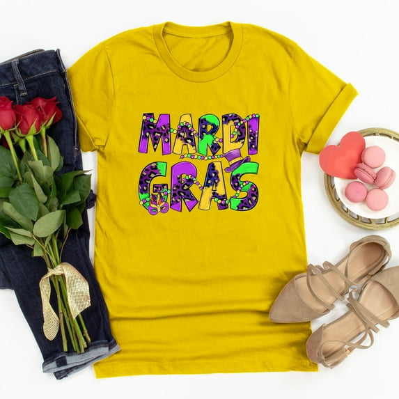 Aloohaidyvio Mardi Gras Masks and Beads,Womens Mardi Gras Shirts Crewneck Printed Short Sleeve Loose T-shirt, Clothing