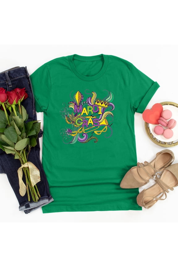 Mardi Gras Outfit for Women,Womens Mardi Gras Mask Glitter Print Round Neck Short Sleeve Loose Tops,Mardi Gras Clothing Women