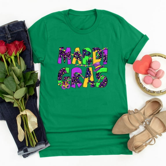 Aloohaidyvio Mardi Gras Outfit for Women,Womens Mardi Gras Shirts Crewneck Printed Short Sleeve Loose T-shirt, Clothing