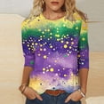 thumbnail image 1 of Aloohaidyvio Mardi Gras Shirts .Womens Plus Size Summer Shirts Notch Round Neck Blouses 3/4 Sleeve Mardi Gras Tops Tunic, 1 of 5