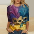 thumbnail image 1 of Aloohaidyvio Mardi Gras Shirts .Womens Tops Dressy Casual 3/4 Length Mardi Gras Shirts Boat Neck Tunic Blouses, 1 of 5
