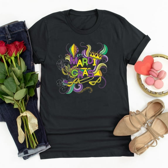Aloohaidyvio Mardi Gras Shirts Long Sleeve,Womens Mardi Gras Mask Glitter Print Round Neck Short Sleeve Loose Tops,Mardi Gras Clothing Women