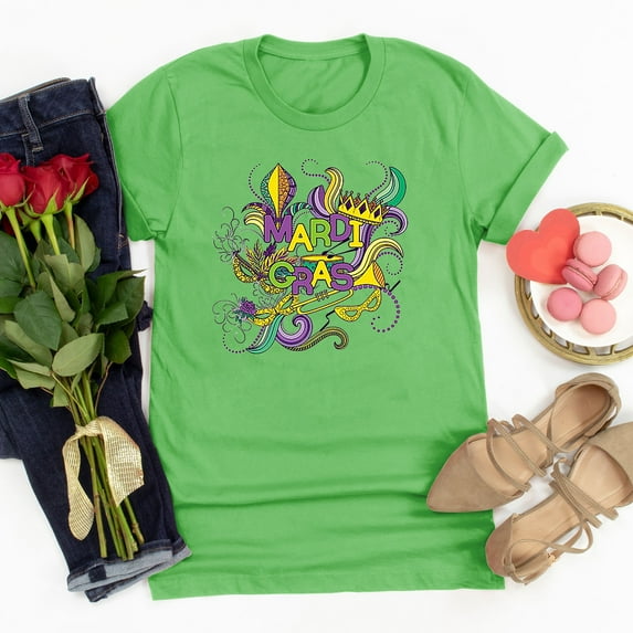 Aloohaidyvio Mardi Gras Shirts Long Sleeve,Womens Mardi Gras Mask Glitter Print Round Neck Short Sleeve Loose Tops,Mardi Gras Clothing Women