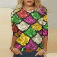 Aloohaidyvio Mardi Gras Shirts,Womens 3/4 Sleeve Party Blouse Carnival
