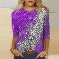 thumbnail image 1 of Aloohaidyvio Mardi Gras Shirts,Womens Crew Neck Mardi Gras T-Shirt Mask Print Party 3/4 Sleeve Tops, Mardi Gras Clothing, 1 of 6