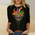 thumbnail image 1 of Aloohaidyvio Mardi Gras Women Clothing ,Women's Casual 3/4 Sleeve T-Shirts Round Neck Pullover Tops Basic Tees Loose Mardi Gras Blouses, 1 of 5