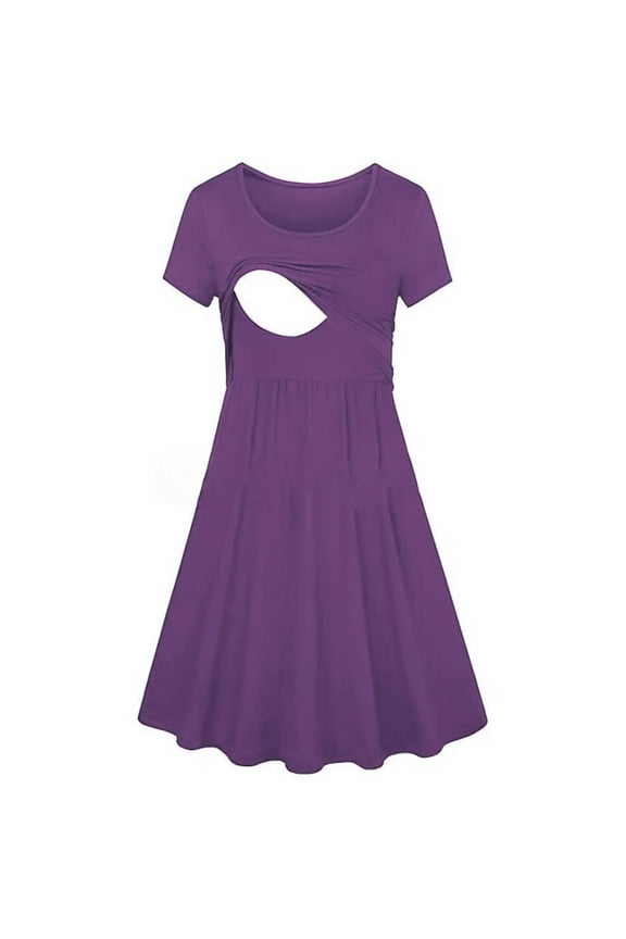 Maternity Dresses for Women,Women's 2024 Nursing Dress Summer Short Sleeve Patchwork Maternity Breastfeeding Knee Length Dress for Baby Shower/Photoshoo