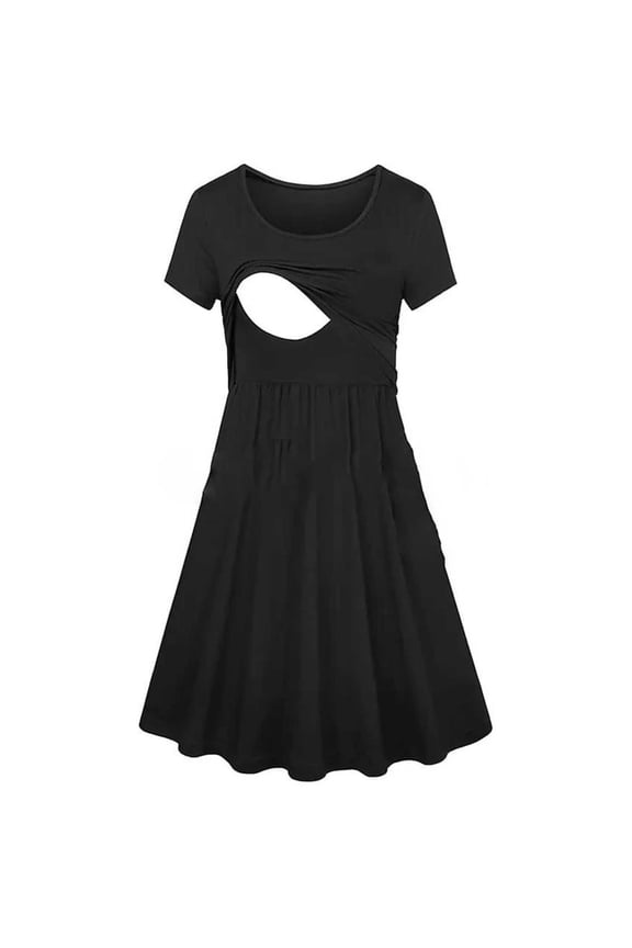 Maternity Dresses for Women,Women's 2024 Nursing Dress Summer Short Sleeve Patchwork Maternity Breastfeeding Knee Length Dress for Baby Shower/Photoshoo