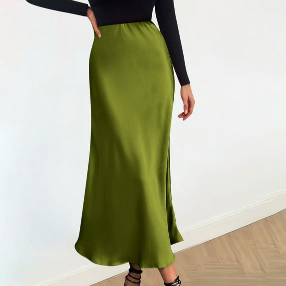 Aloohaidyvio Maxi Skirts for Women,Womens Solid Color Sexy Half-body Skirt, Summer Ice Silk High Waist Hip Long Skirt