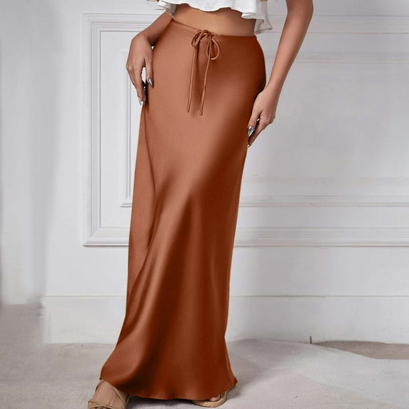 Aloohaidyvio Maxi Skirts for Women,Womens Solid Color Sexy Half-body Skirt,Summer Ice Silk High Waist Hip Long Skirt