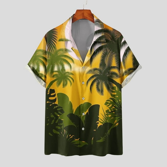 Aloohaidyvio Men Shirts Casual ,Mens Color Block Hawaii Print With Pocket Turndown Short Sleeve Shirt Blouse, Shirts for Men