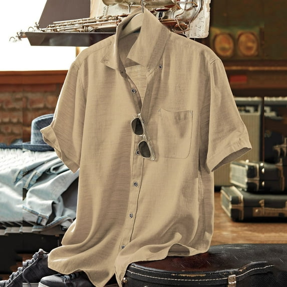 Aloohaidyvio Men Shirts Casual ,Mens Solid Buttons Beach Pullover Stand-up Collar Short Sleeve Shirt Blouse, Shirts for Men
