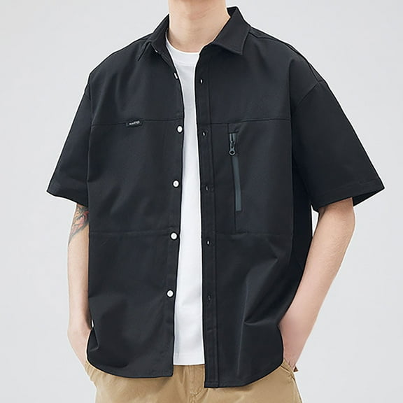 Aloohaidyvio Men's Fishing Shirts with Pockets UPF 50+ Lightweight Cool Short Sleeve Button Down Shirts for Men Casual Hiking