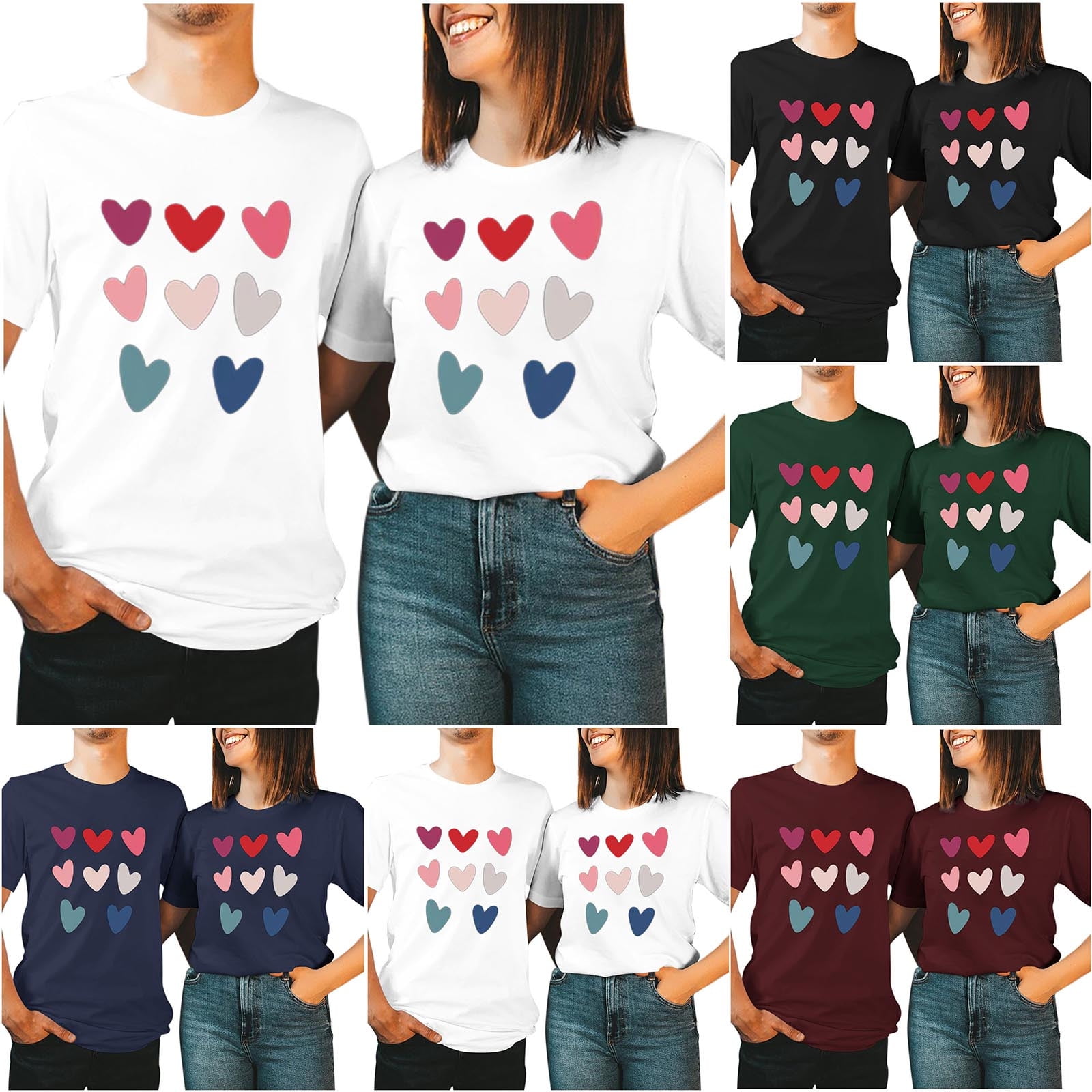Casual Letter Heart Shaped Asymmetrical Hot Drill O Neck T-Shirts main image 1