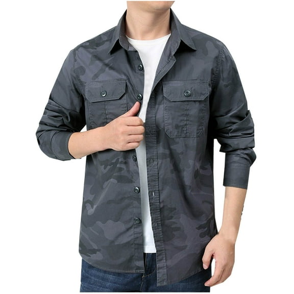 Aloohaidyvio Men's Outdoor Lightweight Jackets Long Sleeve Camo Printed Button Down Shirt Coat