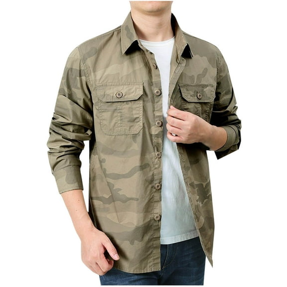 Aloohaidyvio Men's Outdoor Lightweight Jackets Long Sleeve Camo Printed Button Down Shirt Coat