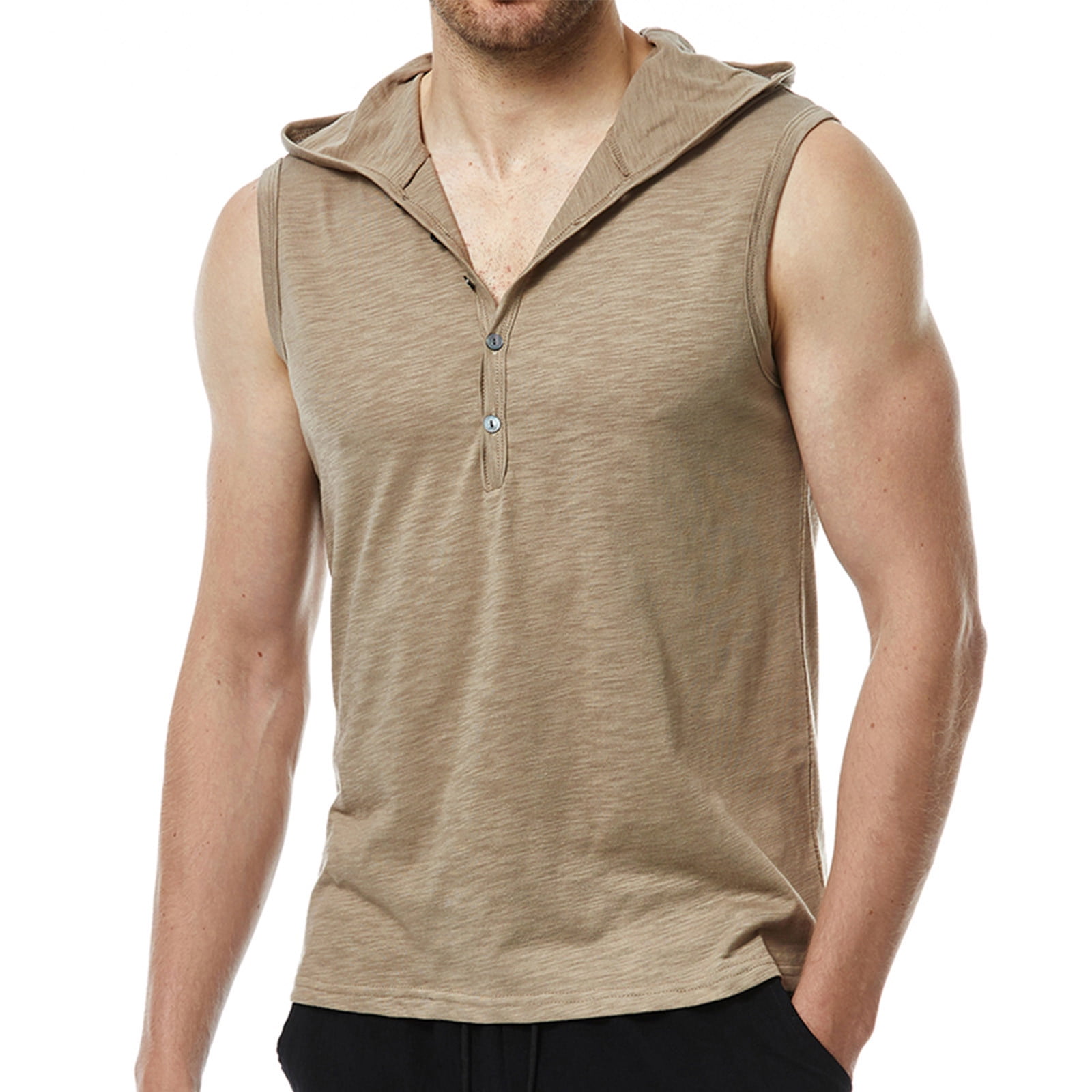 Aloohaidyvio Men's Workout Hooded Tank Tops Sleeveless Gym Hoodies Bodybuilding Muscle Cut Off T