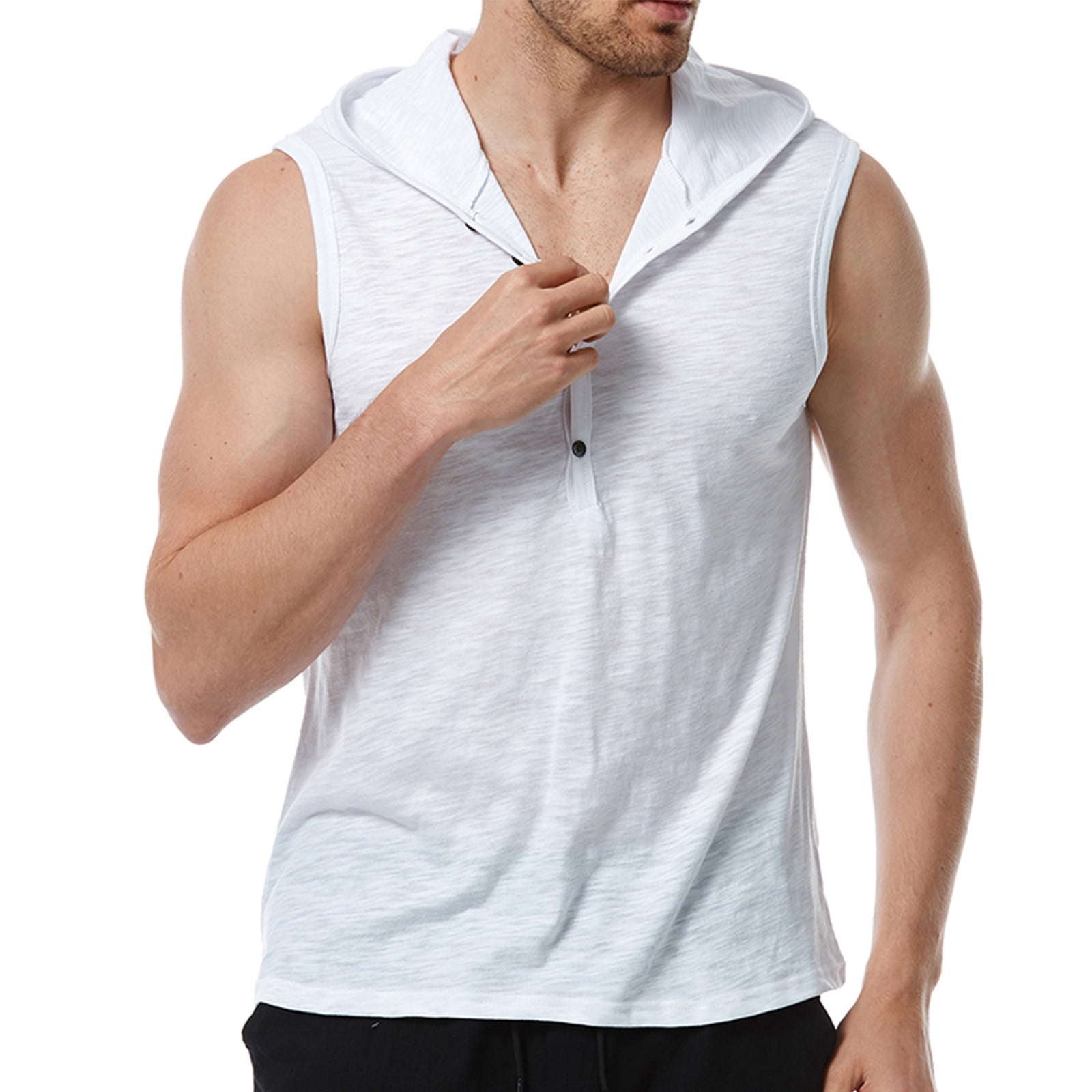 Aloohaidyvio Men's Workout Hooded Tank Tops Sleeveless Gym Hoodies Bodybuilding Muscle Cut Off T