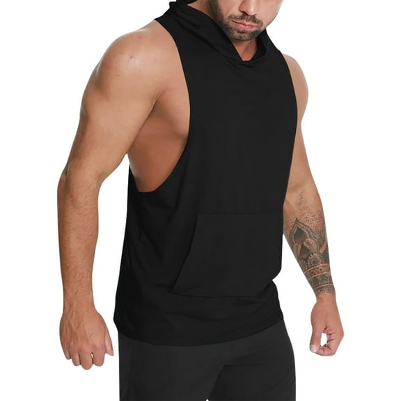 Aloohaidyvio Men's Workout Tank Tops 3 Pack Sleeveless Running Shirts with Hoodie Black L