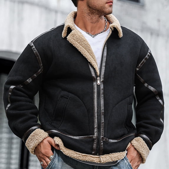 Aloohaidyvio Mens Jackets Men's Winter Jacket Thick Thermal Cotton Warm Fleece Lined Coat Trucker Lapel Work Cargo Jackets for Men