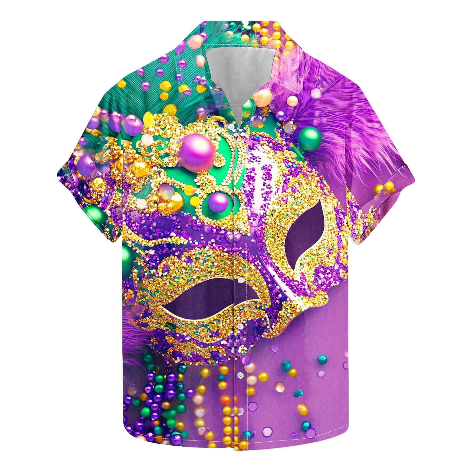 Aloohaidyvio Mens Mardi Gras Clothing Hawaiian Shirt for Men LooseFit