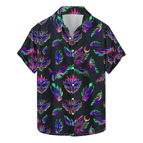 Aloohaidyvio Mens Mardi Gras Clothing Mardi Gras Unique Button Down Collared Hawaiian Style Fit Shirt for Men Mardi Gras Shirts