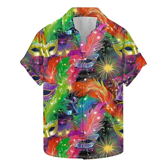 Aloohaidyvio Mens Mardi Gras Clothing Men's Hawaiian Button Down Short Sleeve Shirt Funny Floral Casual Beach Shirts 2025 Mardi Gras Shirts Clearance