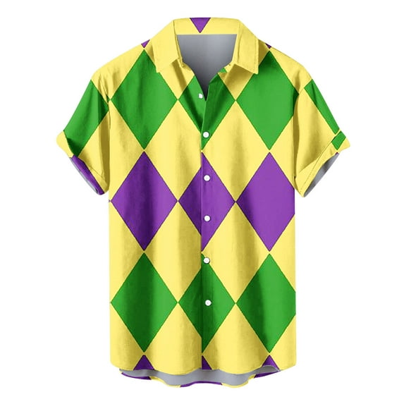 Aloohaidyvio Mens Mardi Gras Clothing Mens Casual Button Down Short Sleeve Hawaiian Shirt 2025 Mardi Gras Shirts Clearance
