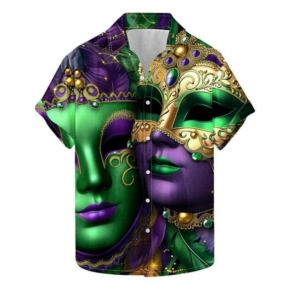 Aloohaidyvio Mens Mardi Gras Clothing Mens Casual Button Down Short Sleeve Hawaiian Shirt Mardi Gras Shirts