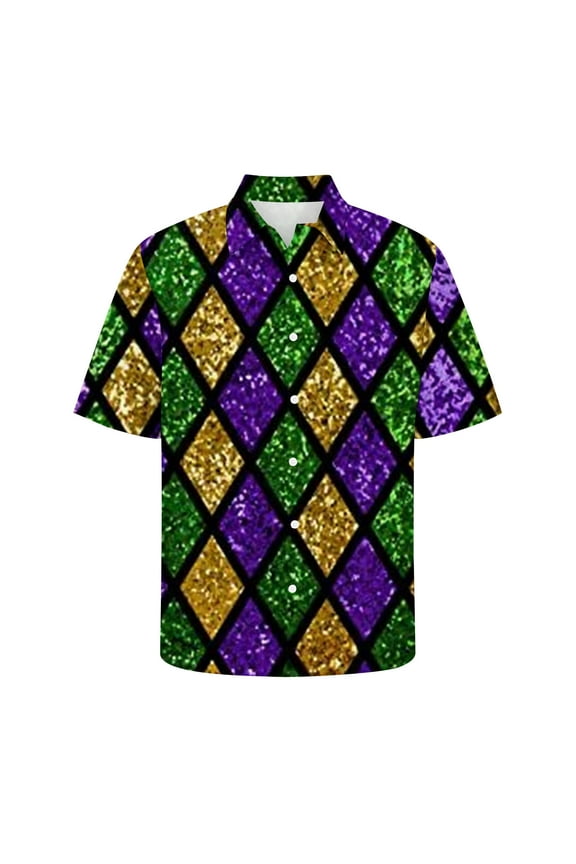 Mens Mardi Gras Clothing Mens Funky Hawaiian Shirts Holiday Big and Tall Theme Shirt Button Down Shirts Mardi Gras Shirts