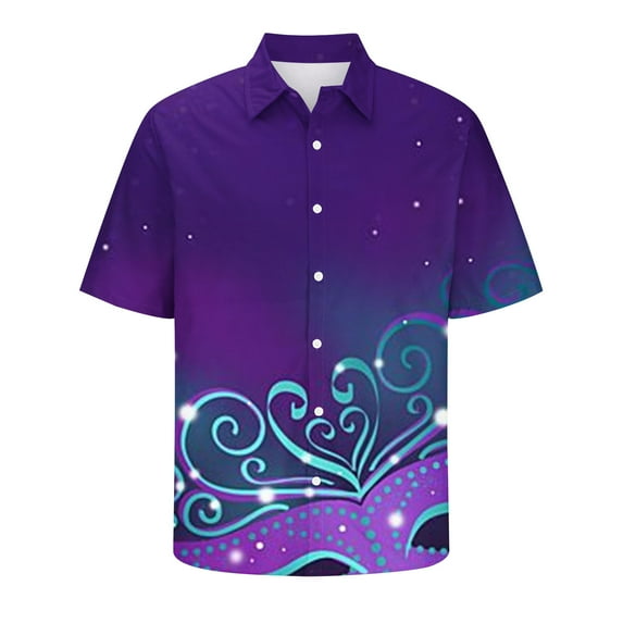 Aloohaidyvio Mens Mardi Gras Shirts Hawaiian Shirt for Men Loose-Fit Short Sleeve Button Down Beach Casual Shirts 2025 Mardi Gras Clothing Clearance
