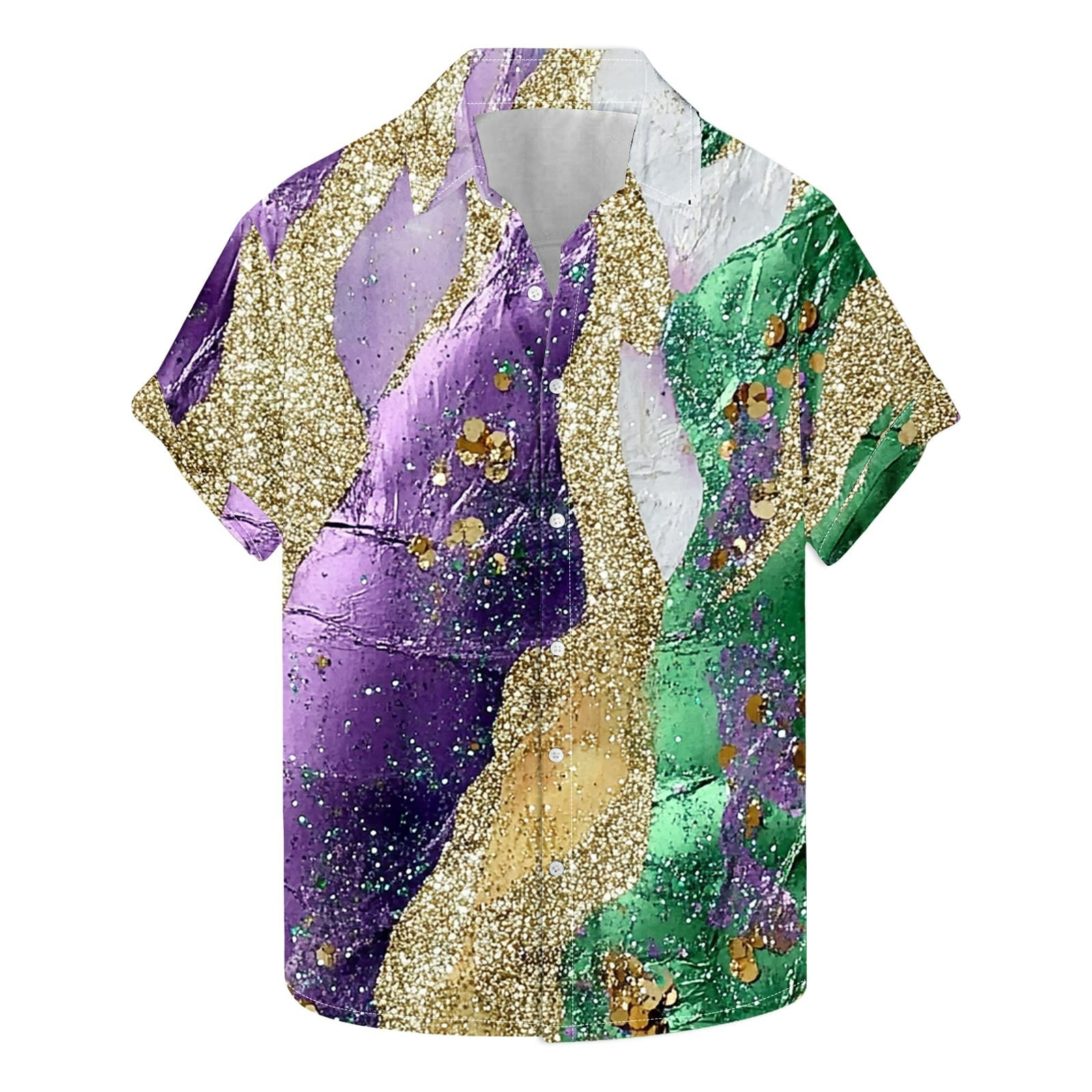 Aloohaidyvio Mens Mardi Gras Shirts Men's Holiday Hawaiian Button Down ...
