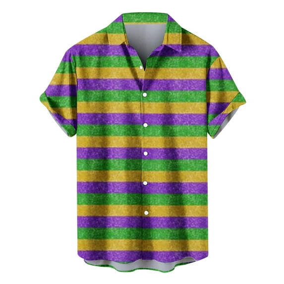 Aloohaidyvio Mens Mardi Gras Shirts Men's Party Print Button Down Collared Short Sleeve Casual Shirt Mardi Gras Clothing