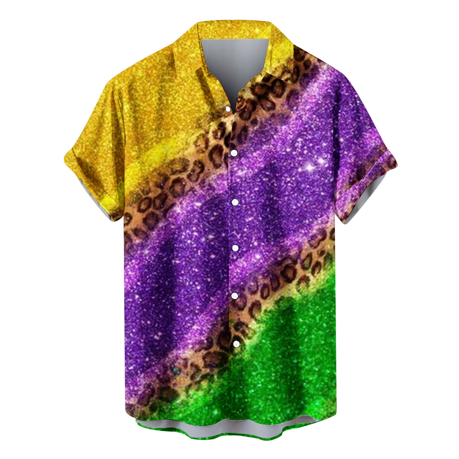 Aloohaidyvio Mens Mardi Gras Shirts Mens Funky Hawaiian Shirts Holiday Big and Tall Theme Shirt