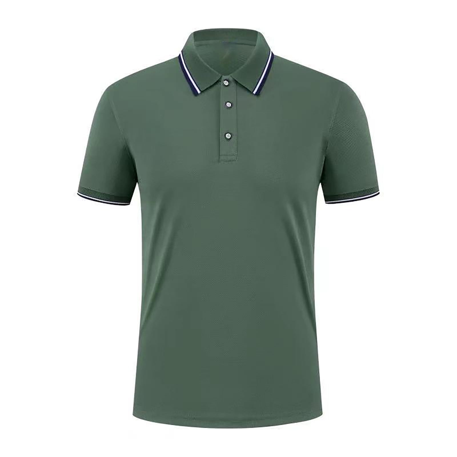 Green Short Sleeves Solid Stretch Cotton Men's Polo Shirt