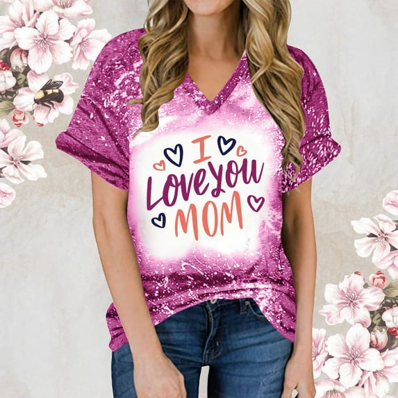 Aloohaidyvio Mothers Day Shirts for Women,Mother's Day Gift Tie dye Shirts Short Sleeve Mama Funny Letter Printed Tops 2XL