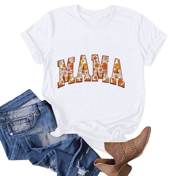 Aloohaidyvio Mothers Day T Shirts for Women,Mother's Day Gift Shirts Loose Short Sleeve Mama Funny Letter Printed Tops S