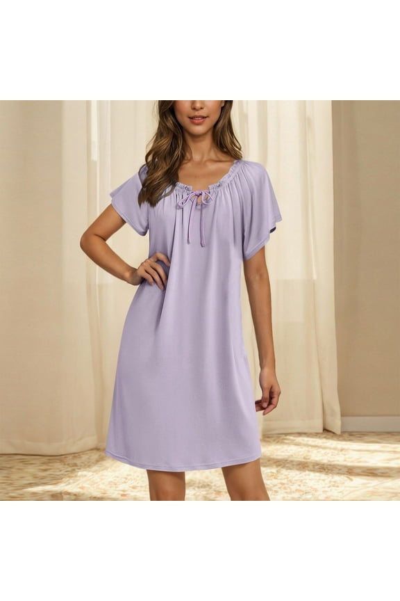 Nightgowns for Women Cotton Nightgown House Dress with Pockets Short Sleeve Mumu Dress Embroidered Lounge Dress