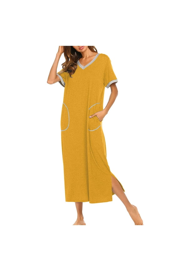 Nightgowns for Women Plus,Womens Short Sleeve Nightgown Ultra-Soft Full Length Sleepwear Dress,Pajama Under $5