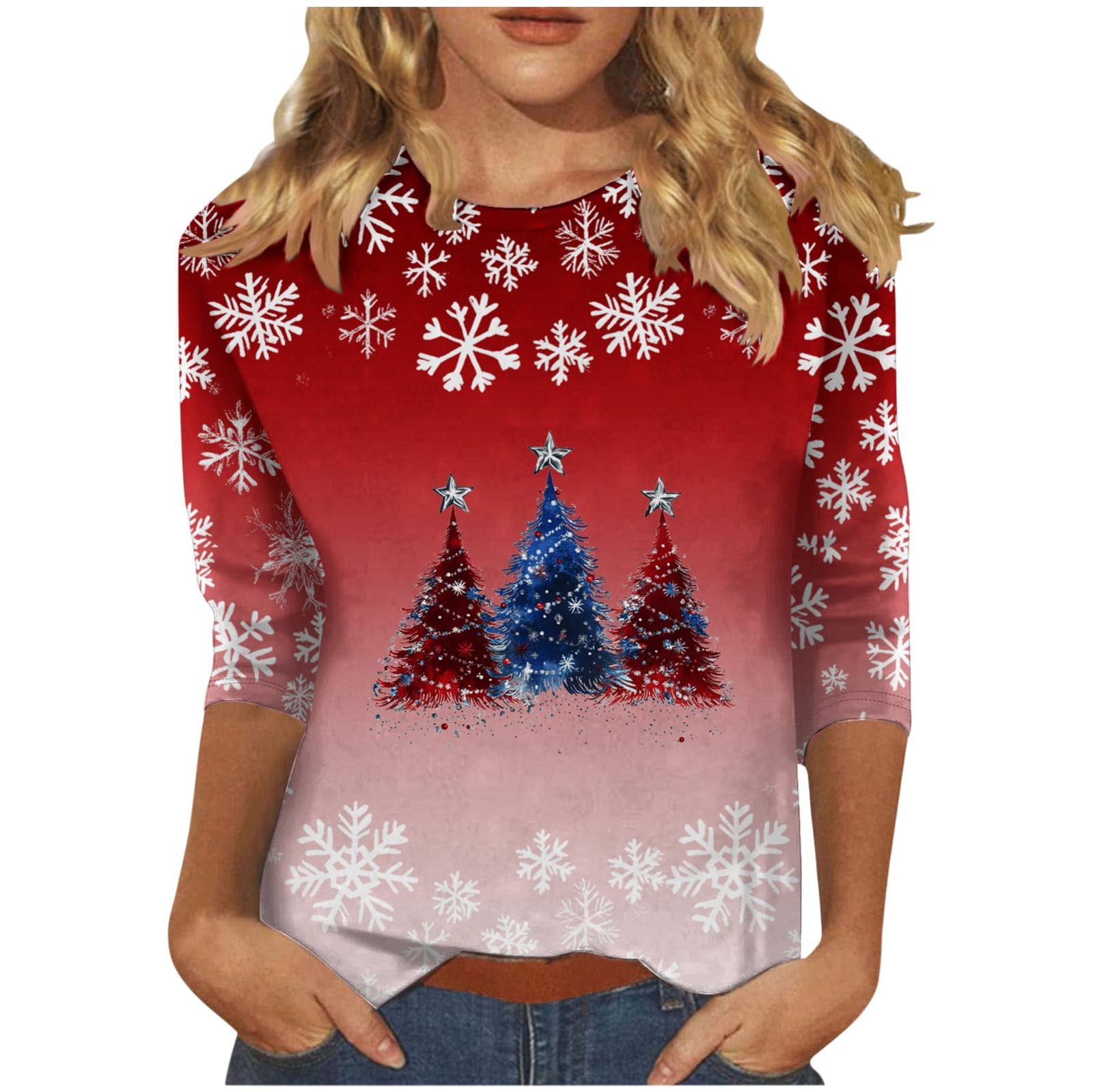 Aloohaidyvio Christmas 3/4 Sleeve Shirts for Women Merry and Bright ...